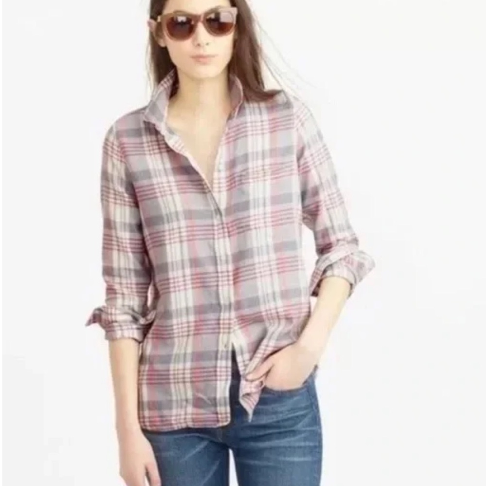 J. Crew Caspian Boy Fit Flannel Purple Plaid Shirt